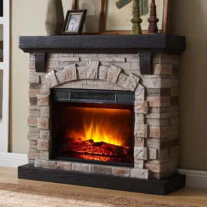 Electric Fireplace with Mantel, Faux-Stone, Freestanding,40”Wx12”Dx35”H