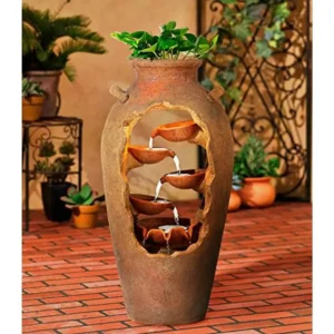 Outdoor Waterfalls Fountain 33" High LED Light Planter  Rustic Cascade Resin Lightweight